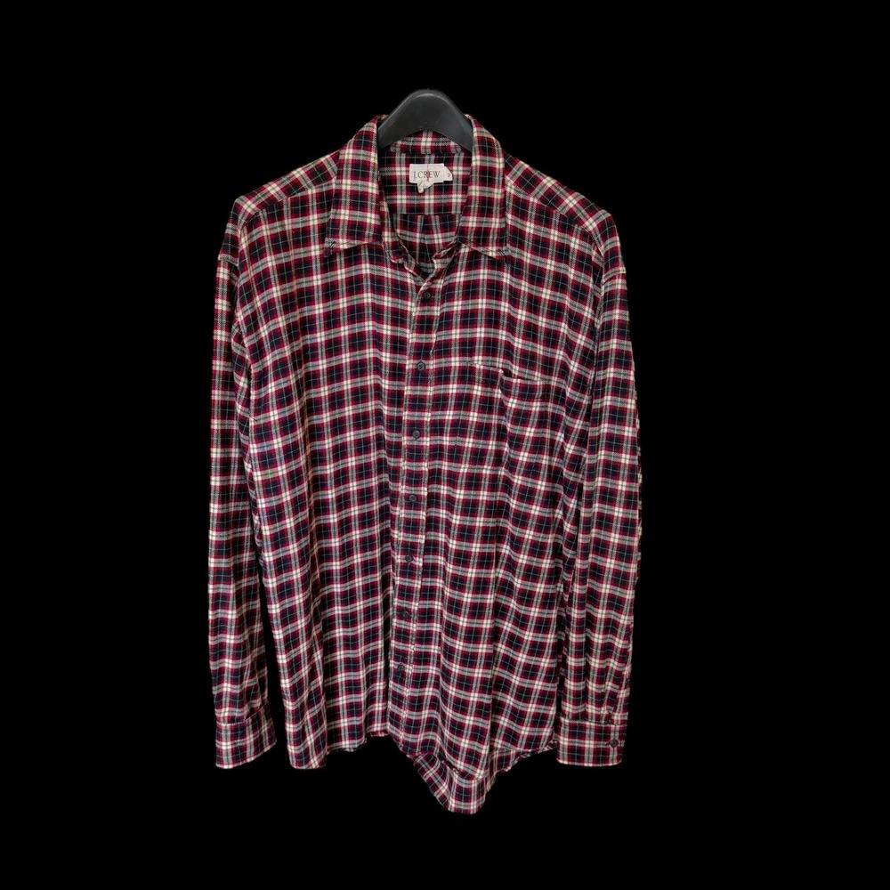 J.Crew Mens XLT Tall Rebel Plaid Flannel Button Down Shirt Red Black Cotton